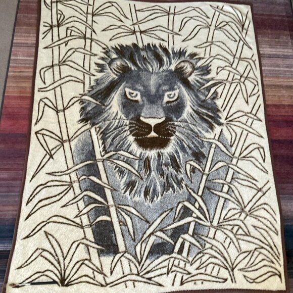 Biederlack Fleece Male LION Safari Reversible Blanket Throw 75 x 57 " brown - Picture 1 of 10